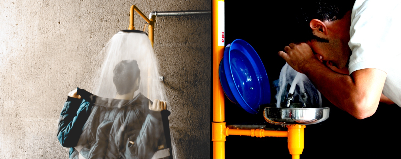 ducha con lavaojos de emergencia para seguridad de accidentes con productos quimicos cumple los requerimientos EN-15154